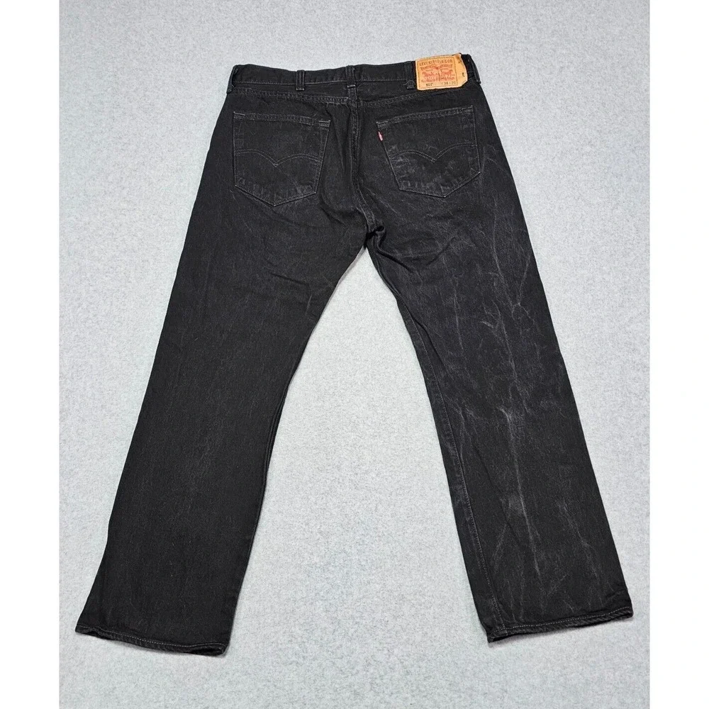 Levis 501 Jeans Mens 38x30 Original Fit Straight Leg Button Fly Black Denim‎